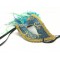 Женская карнавальная маска ручной работы с золотым узором перьями страуса и павлина "Лазурные брызги"