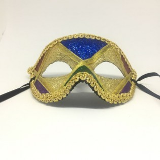 Карнавальная маска "Арлекин с золотыми глазами и зеленым носом"