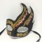 Карнавальная маска ручной работы на палочке "Коломбина золотисто-красные бусы"