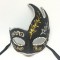Карнавальная маска ручной работы на палочке "Коломбина серебрянные фантазийные узоры с золотом"